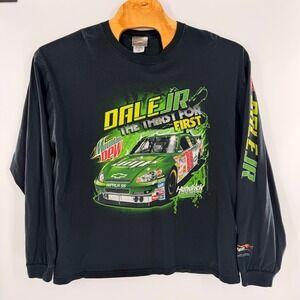 Vintage Dale Earnhardt Jr 88 Mountain Dew Racing Shirt Long Sleeve Black 2XL